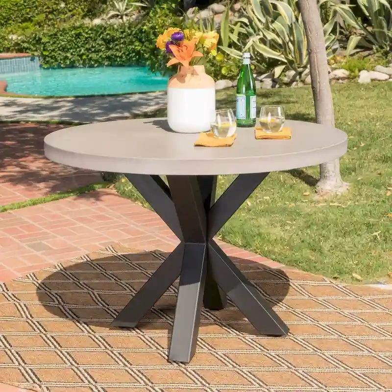 Goleta Outdoor Modern Lightweight Concrete Circular Dining Table with Cross Base by Christopher Knight Home