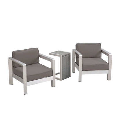 Aviara Outdoor Aluminum Club Chairs with Wicker-Topped Side Table by Christopher Knight Home