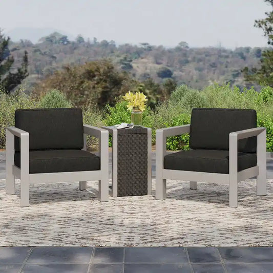 Aviara Outdoor Aluminum Club Chairs with Wicker-Topped Side Table by Christopher Knight Home
