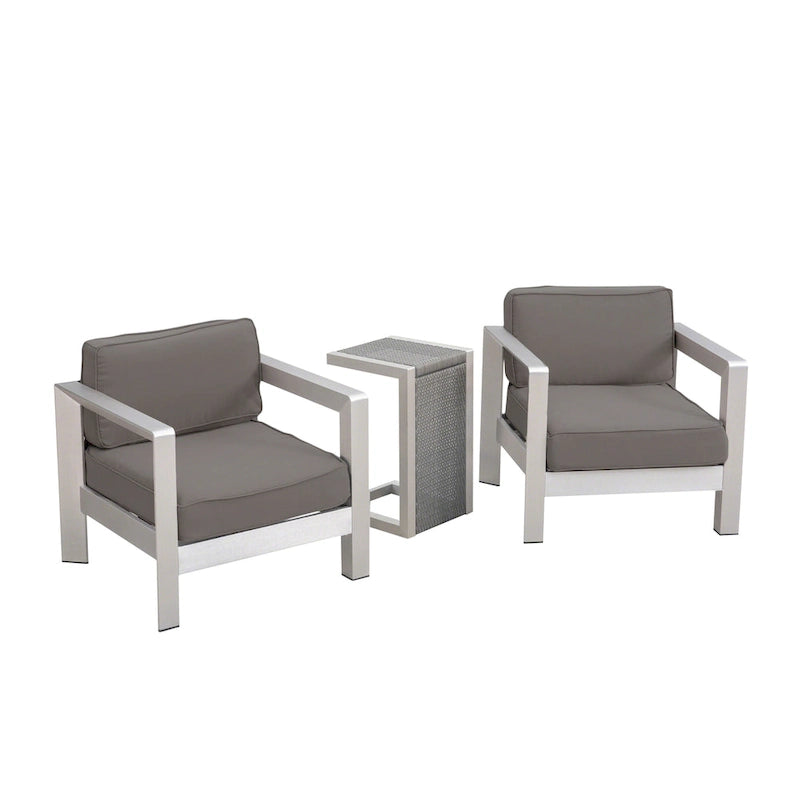 Aviara Outdoor Aluminum Club Chairs with Wicker-Topped Side Table by Christopher Knight Home