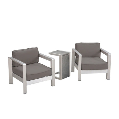 Aviara Outdoor Aluminum Club Chairs with Wicker-Topped Side Table by Christopher Knight Home