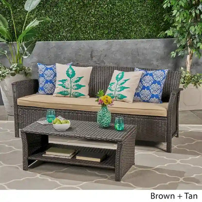 St. Lucia Outdoor 3-Seater Wicker Sofa with Coffee Table by Christopher Knight Home