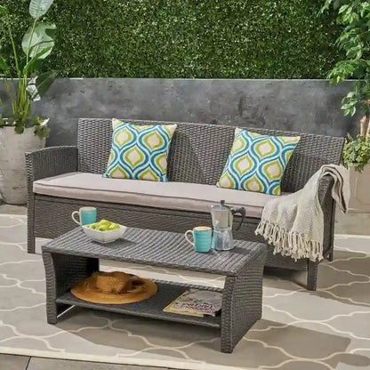 St. Lucia Outdoor 3-Seater Wicker Sofa with Coffee Table by Christopher Knight Home