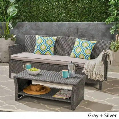 St. Lucia Outdoor 3-Seater Wicker Sofa with Coffee Table by Christopher Knight Home