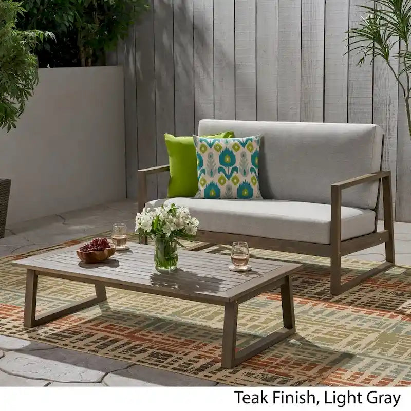 Belgian Outdoor Acacia Wood Chat Set by Christopher Knight Home