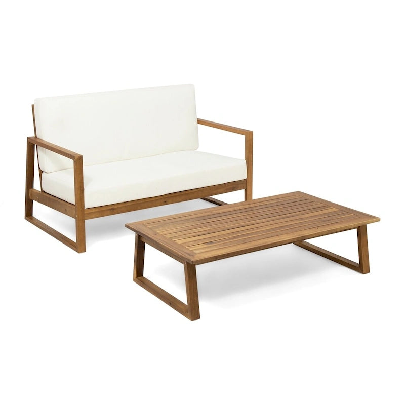 Belgian Outdoor Acacia Wood Chat Set by Christopher Knight Home