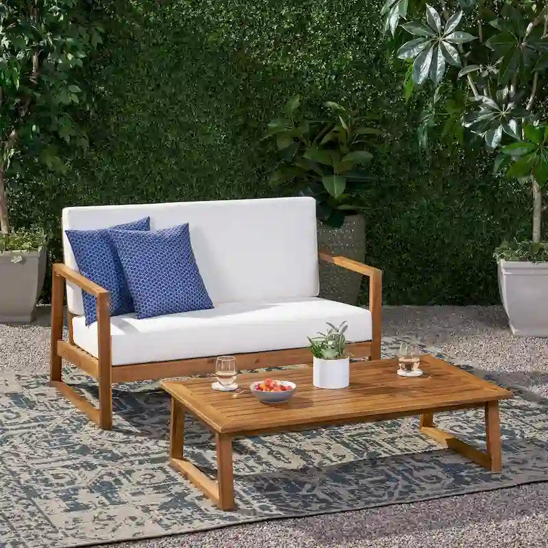 Belgian Outdoor Acacia Wood Chat Set by Christopher Knight Home