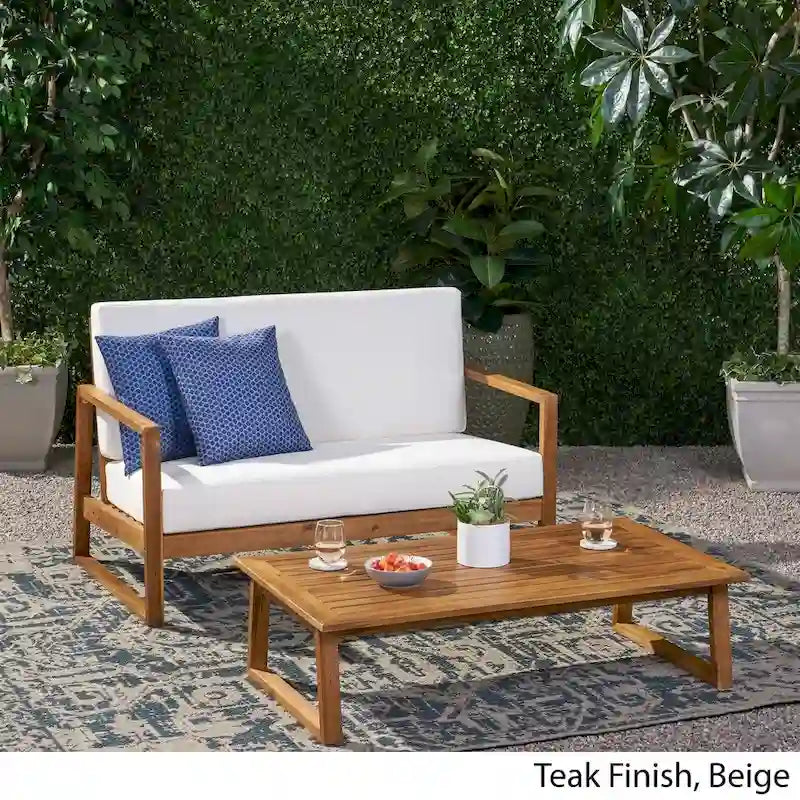 Belgian Outdoor Acacia Wood Chat Set by Christopher Knight Home