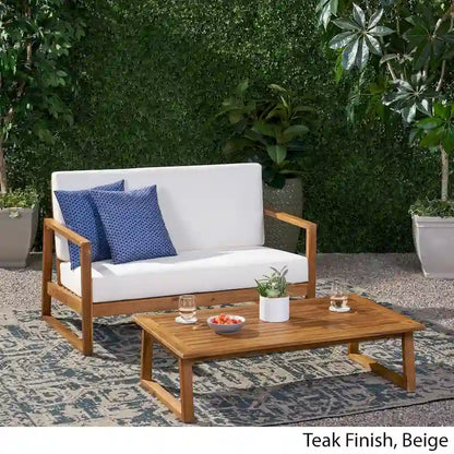 Belgian Outdoor Acacia Wood Chat Set by Christopher Knight Home