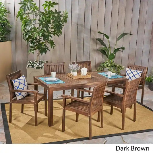 Fallon Outdoor 7-Piece Acacia Wood Dining Set by Christopher Knight Home