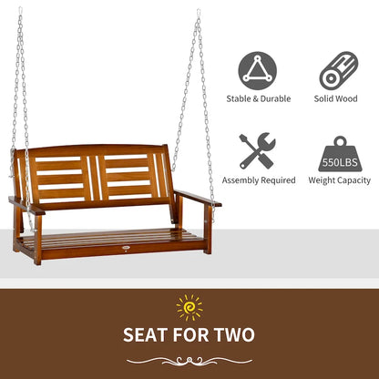 Outsunny 2-Person Outdoor Patio Swing Chair with Pine Wood Frame and Wide Backrest for Patio and Yard, 47  x 27  x 25 , Teak