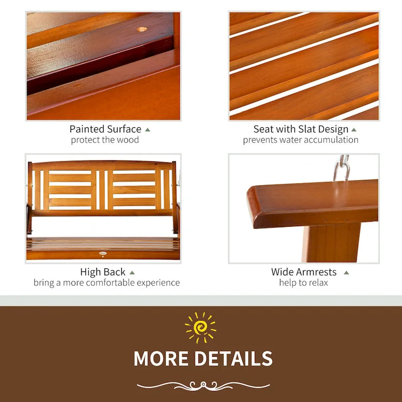 Outsunny 2-Person Outdoor Patio Swing Chair with Pine Wood Frame and Wide Backrest for Patio and Yard, 47  x 27  x 25 , Teak