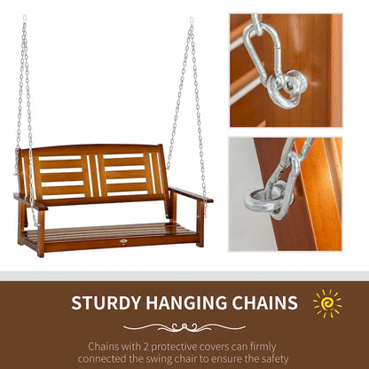 Outsunny 2-Person Outdoor Patio Swing Chair with Pine Wood Frame and Wide Backrest for Patio and Yard, 47  x 27  x 25 , Teak