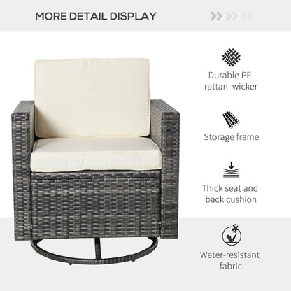 Outsunny Rattan Wicker Swivel Rocking Chair with Armrest, Soft Thick Cushions, Outdoor Club Chair with Strong Steel Frame