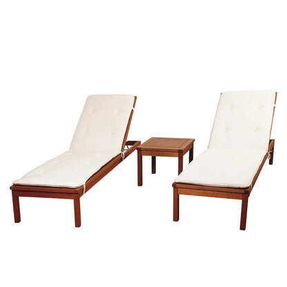 Amazonia Pacific 3-piece Wheel Lounger Set with White Cushions