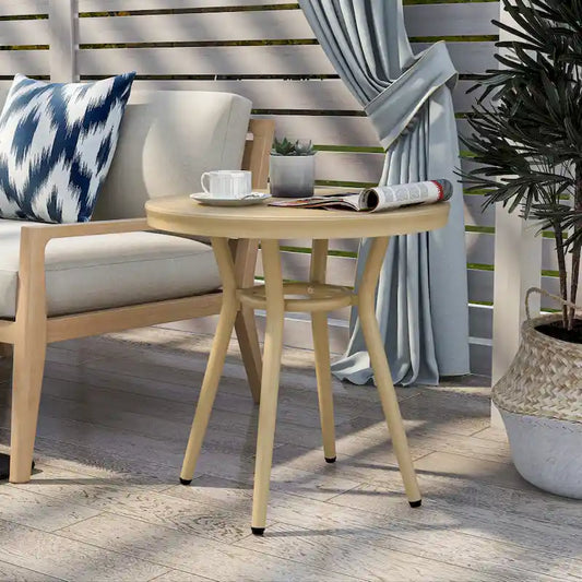 Ariel French Natural Tone 22-inch Aluminum Round Patio Side Table by Furniture of America