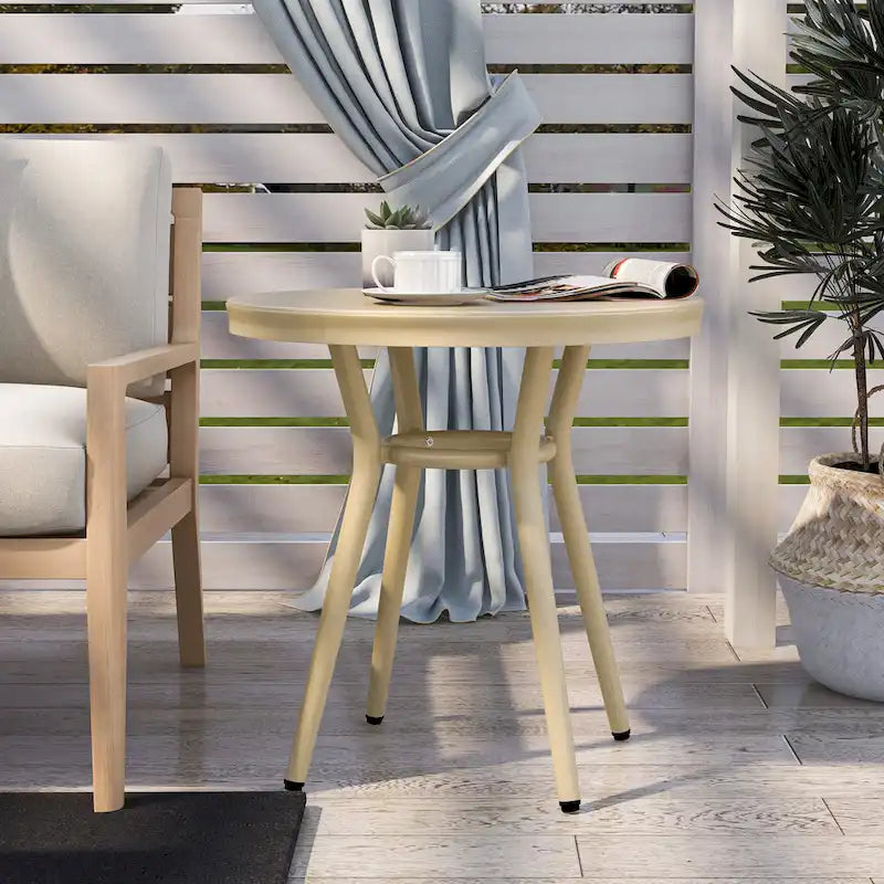 Ariel French Natural Tone 22-inch Aluminum Round Patio Side Table by Furniture of America