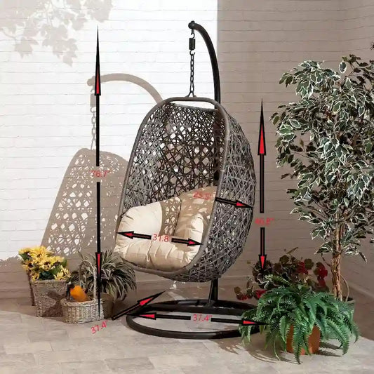 Brampton Espresso Cocoon Hanging Chair/Swing Single with Beige Cushions