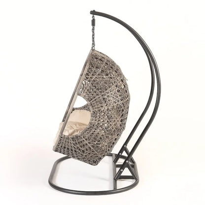 Brampton Espresso Cocoon Hanging Chair/Swing Single with Beige Cushions