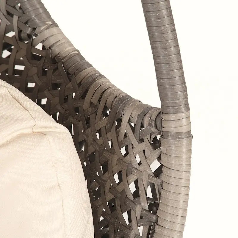 Brampton Espresso Cocoon Hanging Chair/Swing Single with Beige Cushions