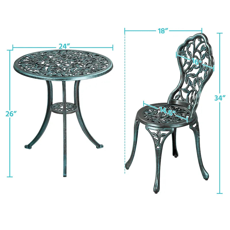 Yaheetech 3-Piece Aluminum Patio Bistro Table Set Antique Chair Sets