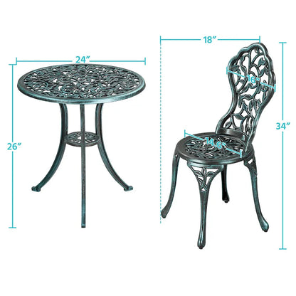 Yaheetech 3-Piece Aluminum Patio Bistro Table Set Antique Chair Sets