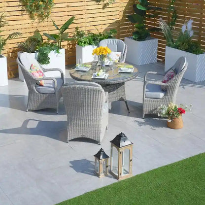 Moda 5-Piece Patio Wicker Round Dining Table Set with Cushions