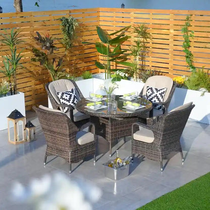 Moda 5-Piece Patio Wicker Round Dining Table Set with Cushions