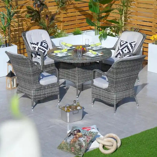Moda 5-Piece Patio Wicker Round Dining Table Set with Cushions