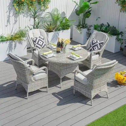 Moda 5-Piece Patio Wicker Round Dining Table Set with Cushions