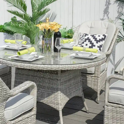 Moda 5-Piece Patio Wicker Round Dining Table Set with Cushions