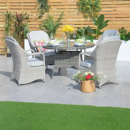 Moda 5-Piece Patio Wicker Round Dining Table Set with Cushions