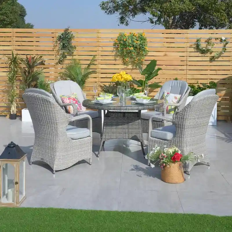 Moda 5-Piece Patio Wicker Round Dining Table Set with Cushions