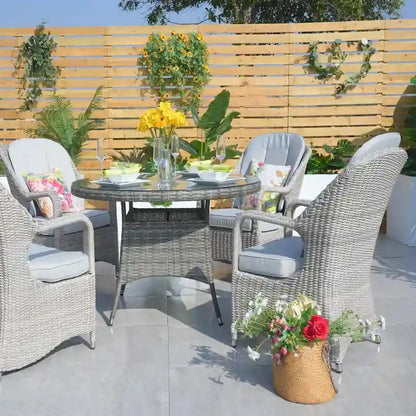Moda 5-Piece Patio Wicker Round Dining Table Set with Cushions