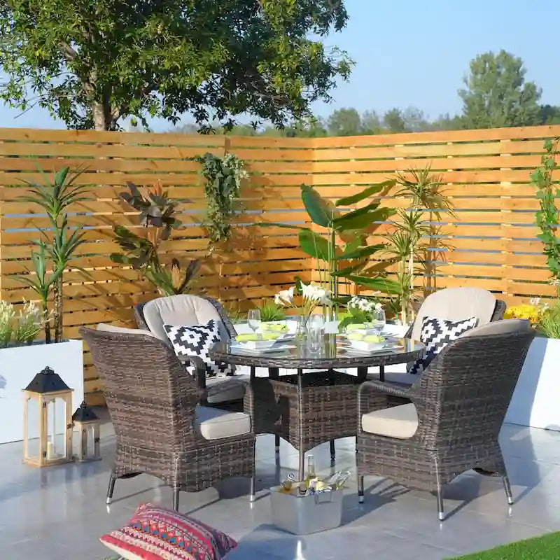 Moda 5-Piece Patio Wicker Round Dining Table Set with Cushions