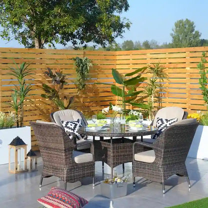 Moda 5-Piece Patio Wicker Round Dining Table Set with Cushions