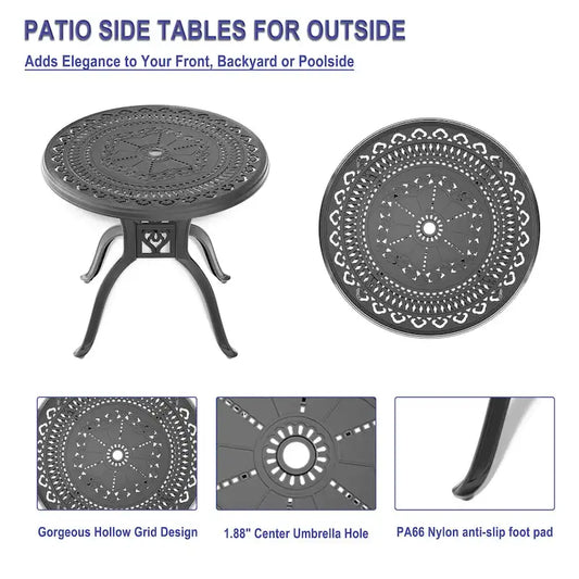 31.5-inch Cast Aluminum Patio Dining Round Table with Umbrella Hole for Balcony, Lawn, Garden, Backyard