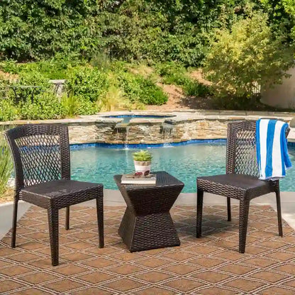 Mansfield Outdoor 3-Piece Square Wicker Chat Set by Christopher Knight Home