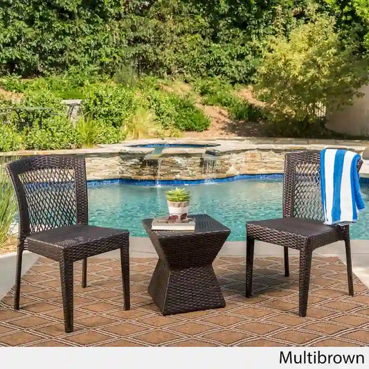 Mansfield Outdoor 3-Piece Square Wicker Chat Set by Christopher Knight Home