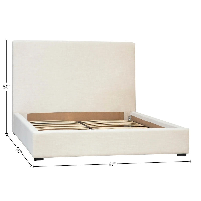 Colton White Linen Upholstered Panel Platform Bed, Eastern King