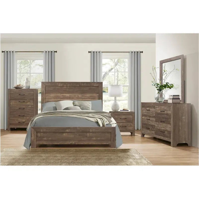 Tabina 3 Piece Rustic Brown Modern Panel Bedroom Set
