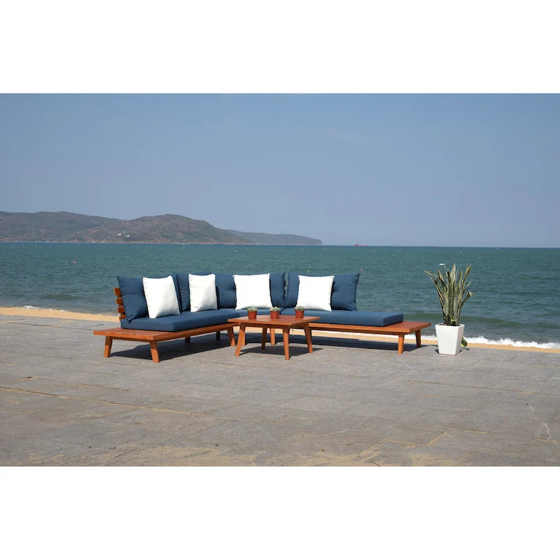 SAFAVIEH Outdoor Giancarla 4-Piece Sectional Sofa Set - 71W x 27D x 29H