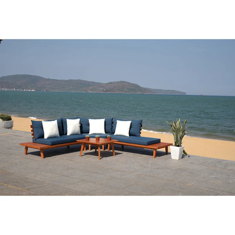 SAFAVIEH Outdoor Giancarla 4-Piece Sectional Sofa Set - 71W x 27D x 29H