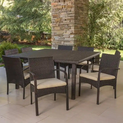 Chadney Outdoor 9-piece Square Wicker Dining Set with Cushions by Christopher Knight Home