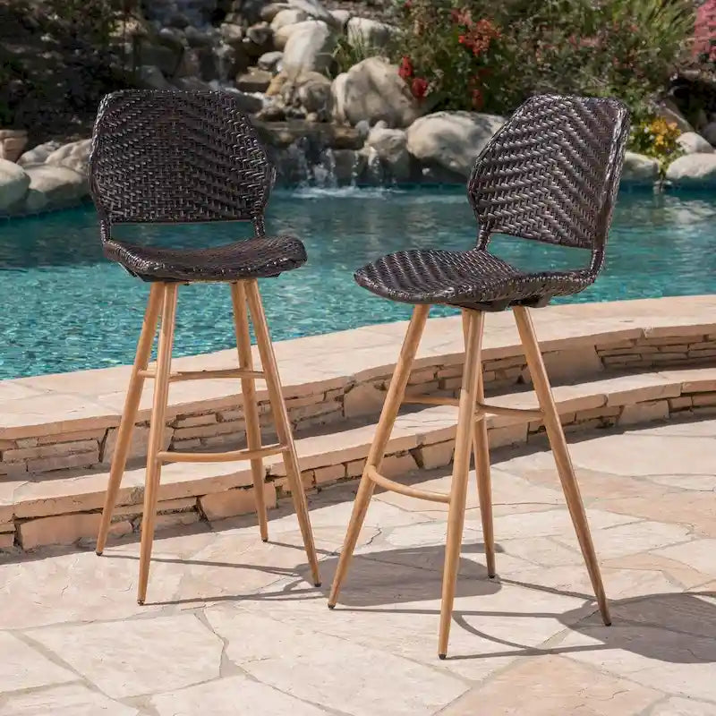 Laryn Outdoor Wicker Wood Barstool (Set of 2) by Christopher Knight Home