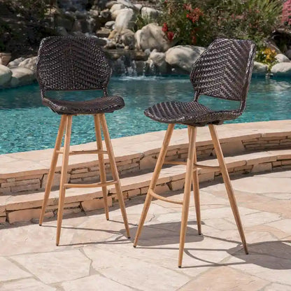 Laryn Outdoor Wicker Wood Barstool (Set of 2) by Christopher Knight Home