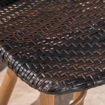 Laryn Outdoor Wicker Wood Barstool (Set of 2) by Christopher Knight Home