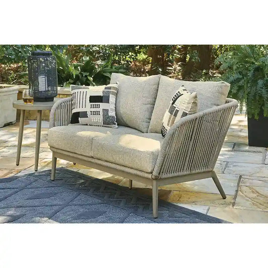 Signature Design by Ashley Swiss Valley Brown/Beige Outdoor Loveseat with Cushion - 53 W x 33 D x 28 H