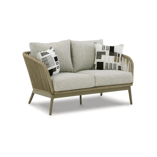 Signature Design by Ashley Swiss Valley Brown/Beige Outdoor Loveseat with Cushion - 53 W x 33 D x 28 H