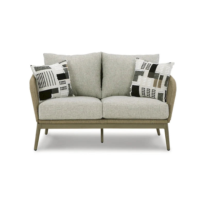 Signature Design by Ashley Swiss Valley Brown/Beige Outdoor Loveseat with Cushion - 53 W x 33 D x 28 H